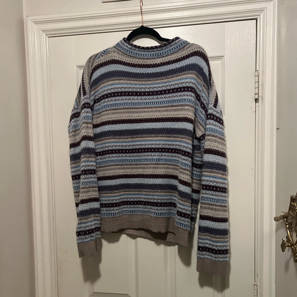Ann Taylor Blue and Gray Crew Neck Sweater with Stripes
